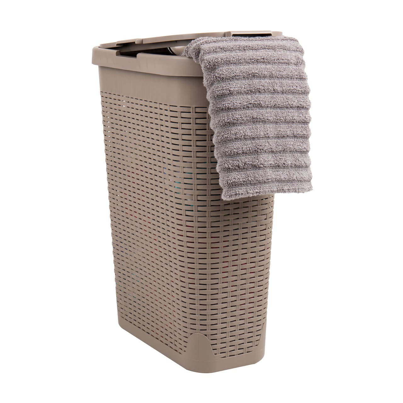 Mind Reader 40L Ventilated Slim Laundry Hamper with Cut Out Handles & Attached Hinged Lid, 2ct.